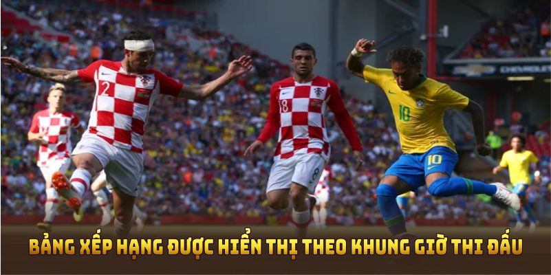Bảng xếp hạng được hiển thị theo khung giờ thi đấu